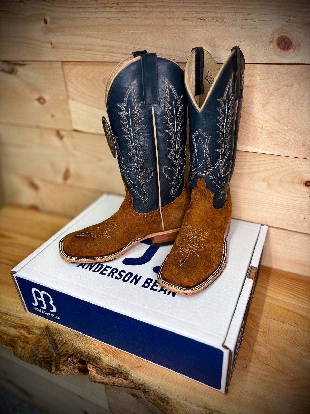 Anderson Bean | Men's Wheatbuck Waxy Kudu Cowboy Boots – Navy Tops