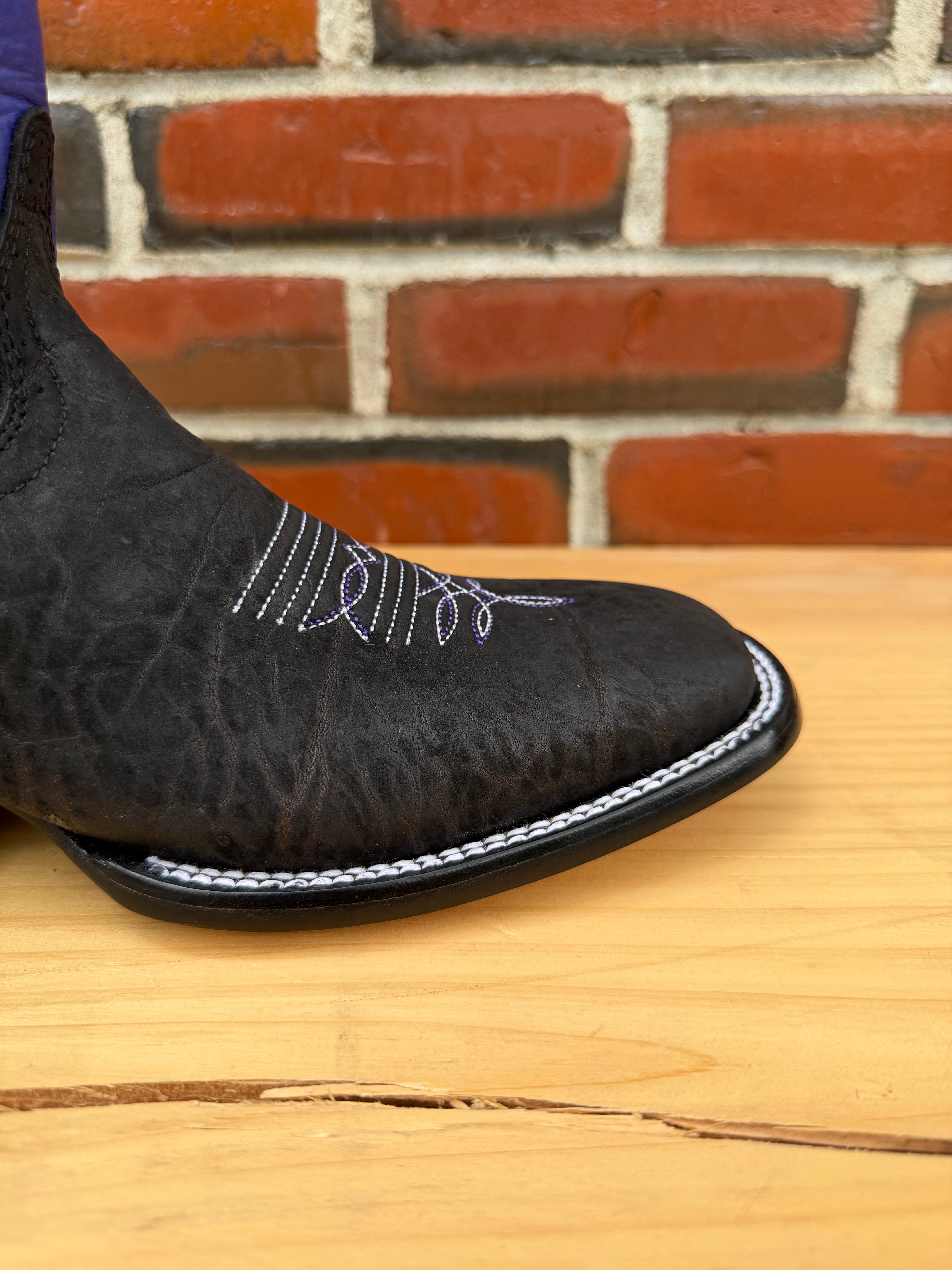Hondo Exclusive | Women's Black Crazy Shoulder Cowboy Boots – 14" Grape Tops (Wide Square Toe)
