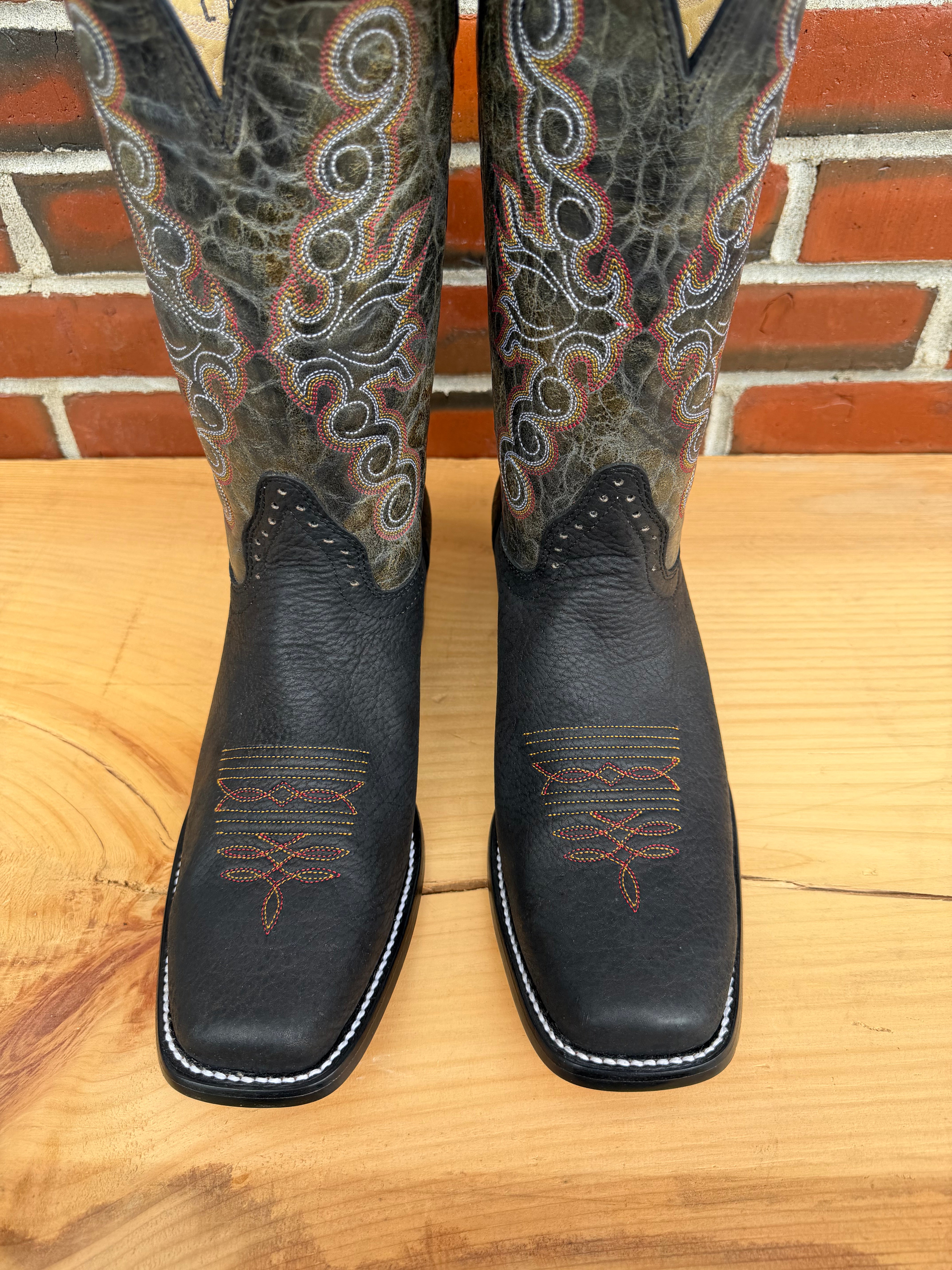 Hondo Exclusive | Black Crazy Shoulder Cowboy Boots – 14" Black Crater Tops (Cutter Toe)