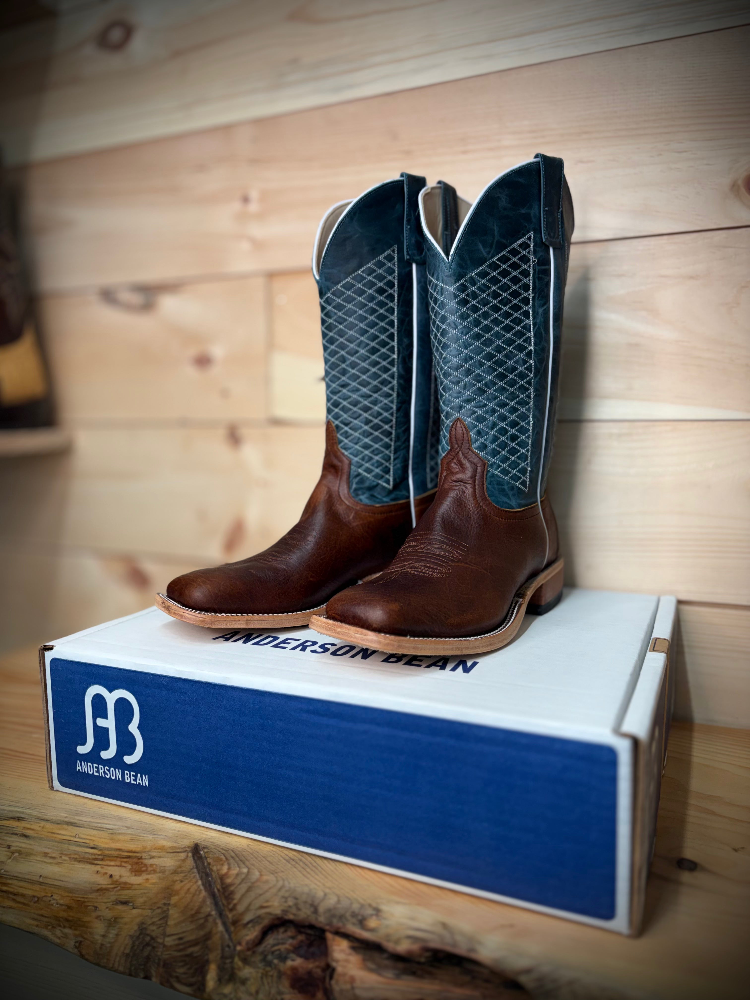 Anderson Bean | Mike Tyson Bison Cowboy Boots – 13" Blue Lava Tops (Wide Square Toe)