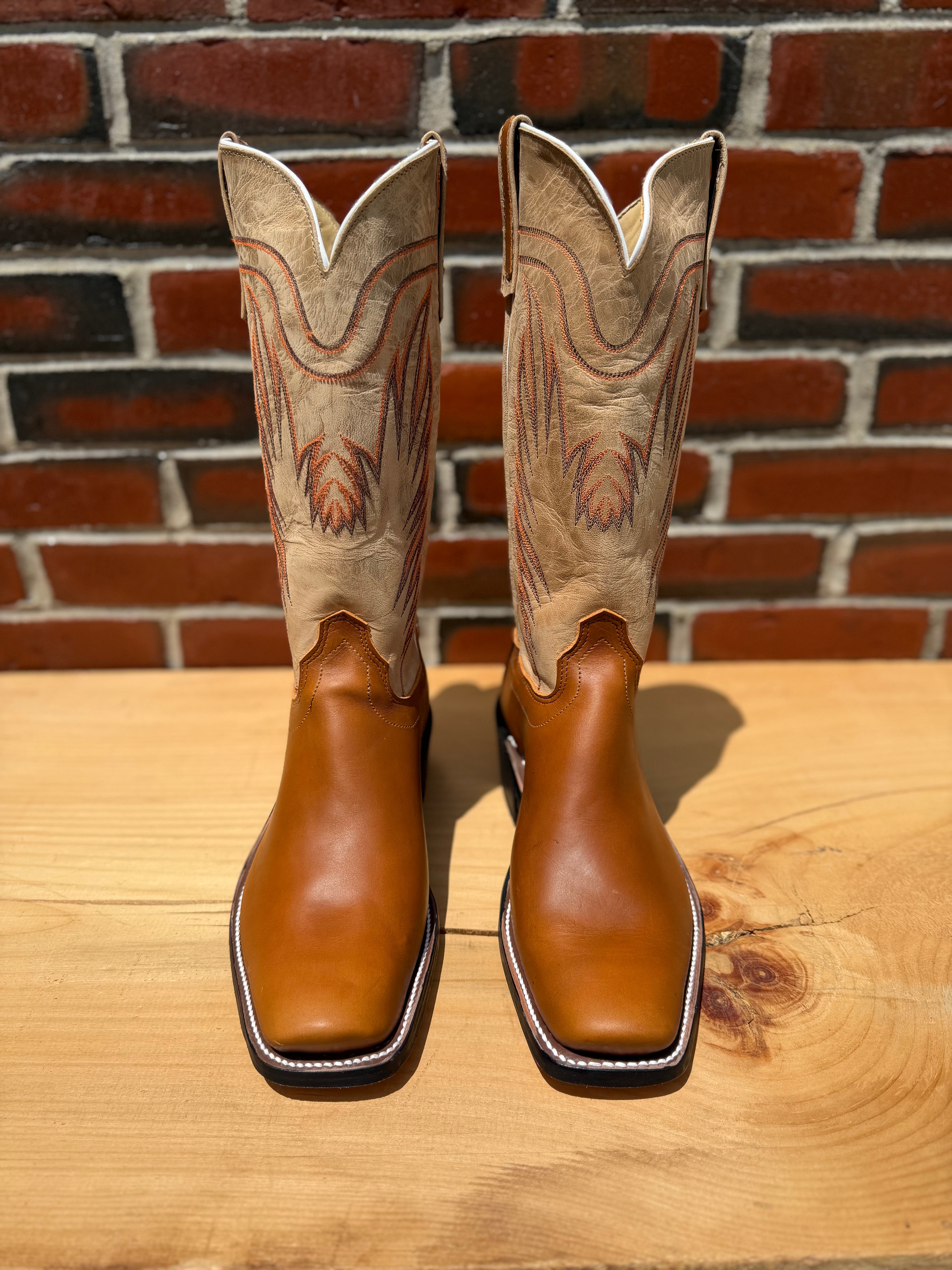 Olathe CB3 | Tan Orly Cowboy Boots – 13" Bone Madcat Tops (O Toe)