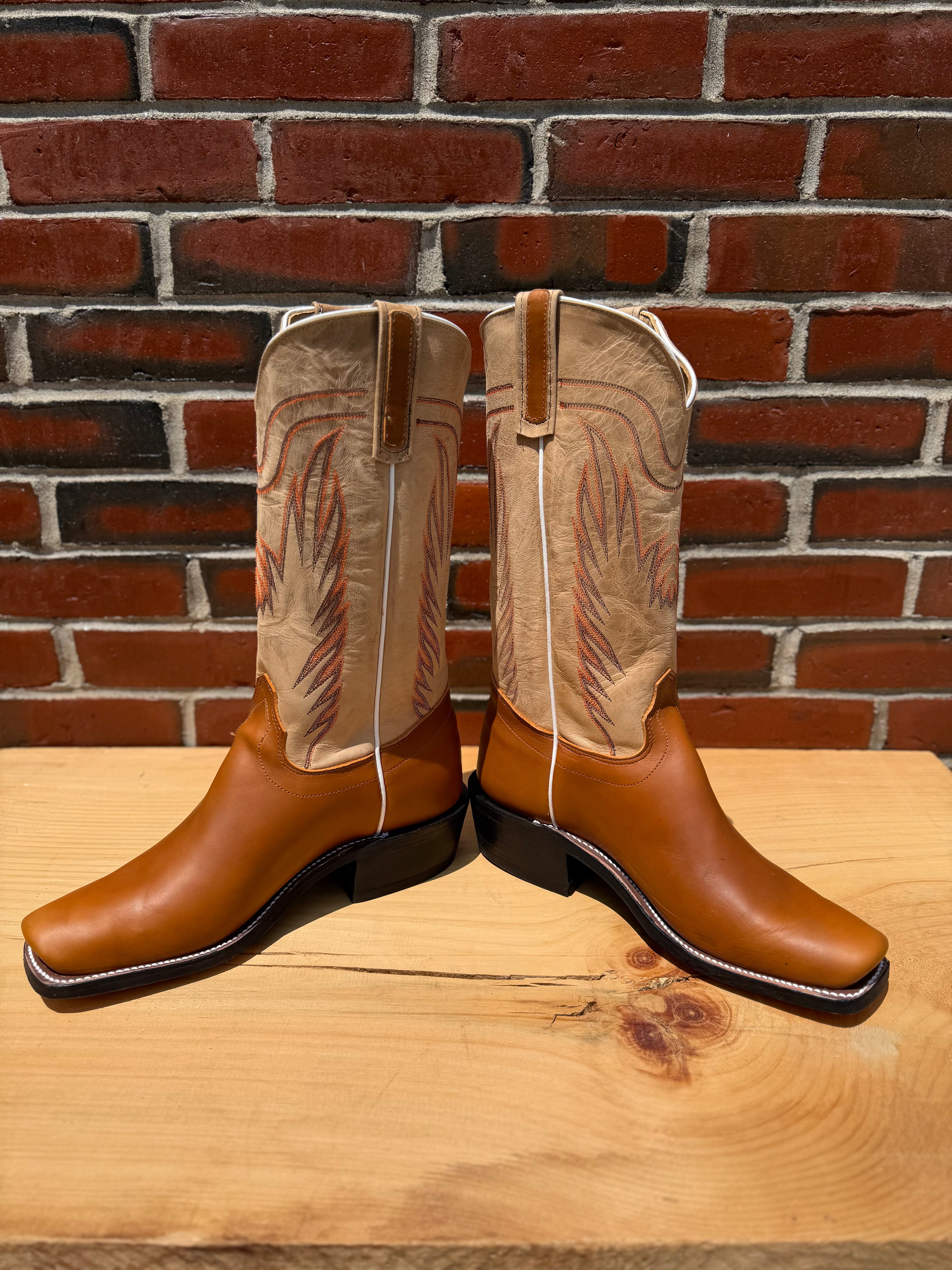 Olathe CB3 | Tan Orly Cowboy Boots – 13" Bone Madcat Tops (O Toe)