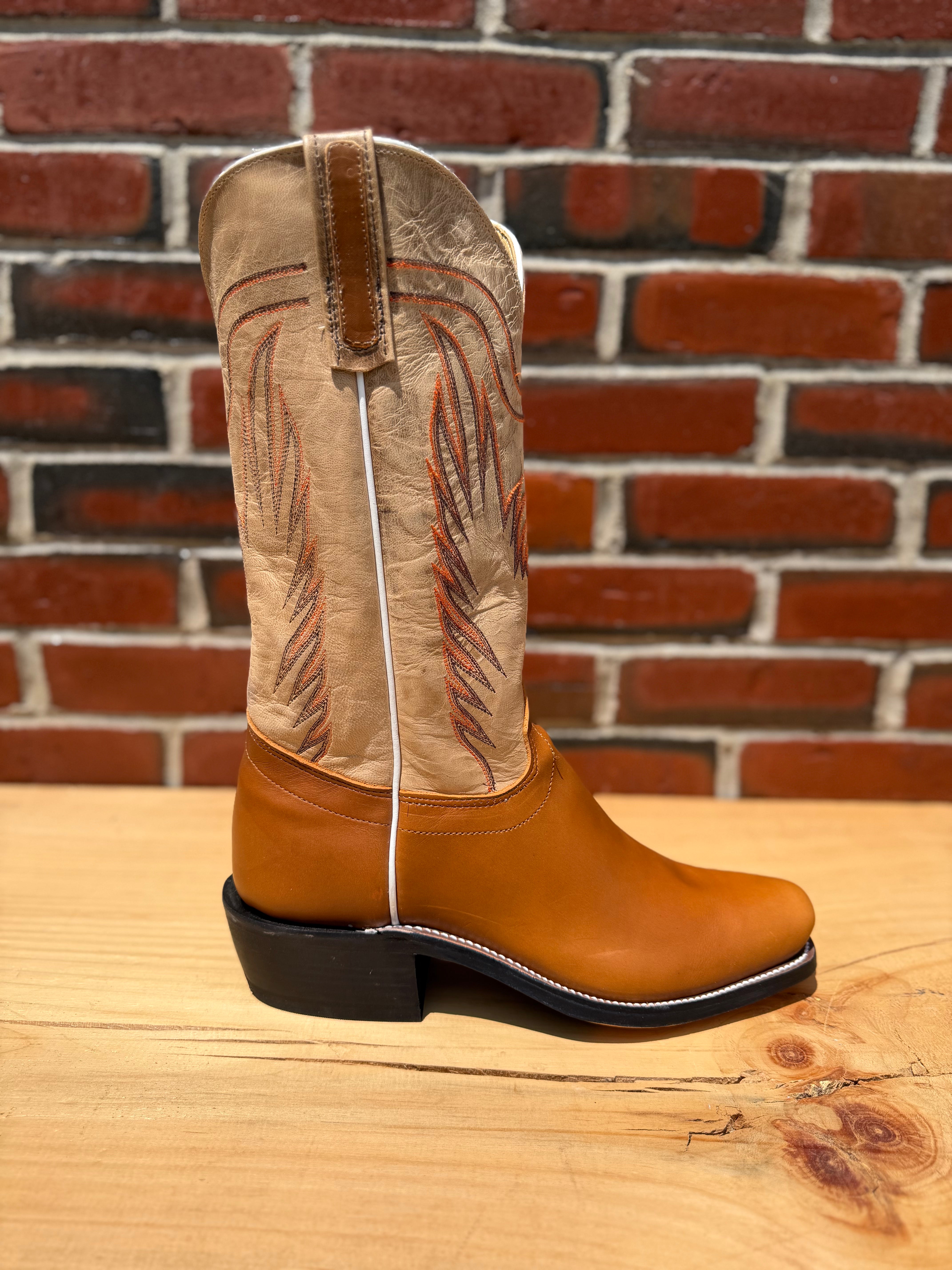 Olathe CB3 | Tan Orly Cowboy Boots – 13" Bone Madcat Tops (O Toe)