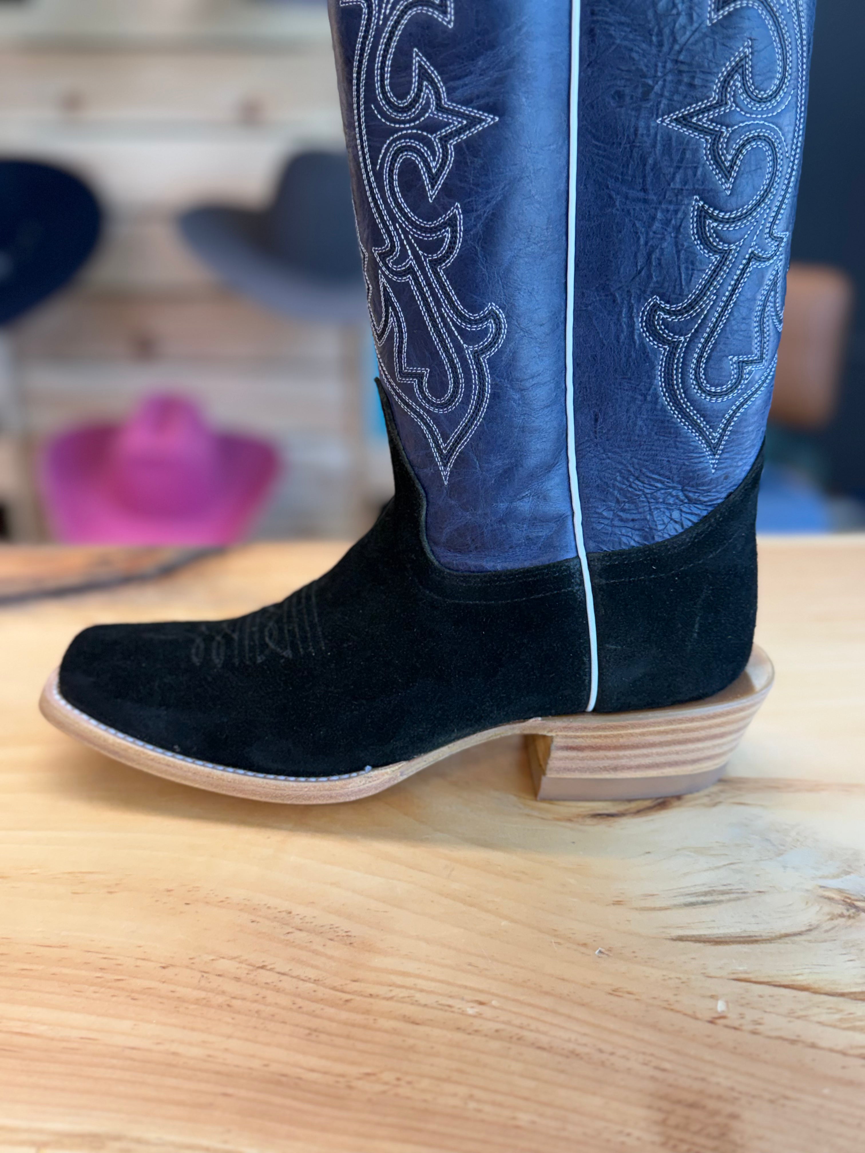 Hondo | Black Roughout Cowboy Boots – 16" Grape Volcano Tops (Cutter Toe