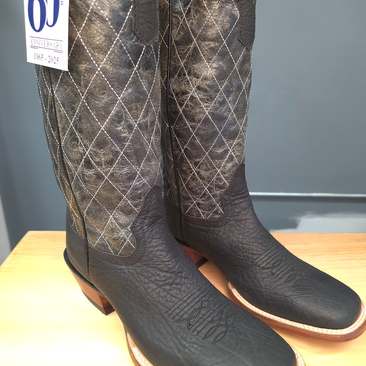 Hondo | Black Crazy Shoulder Cowboy Boots – 16" Black Crater Tops (Wide Square Toe)