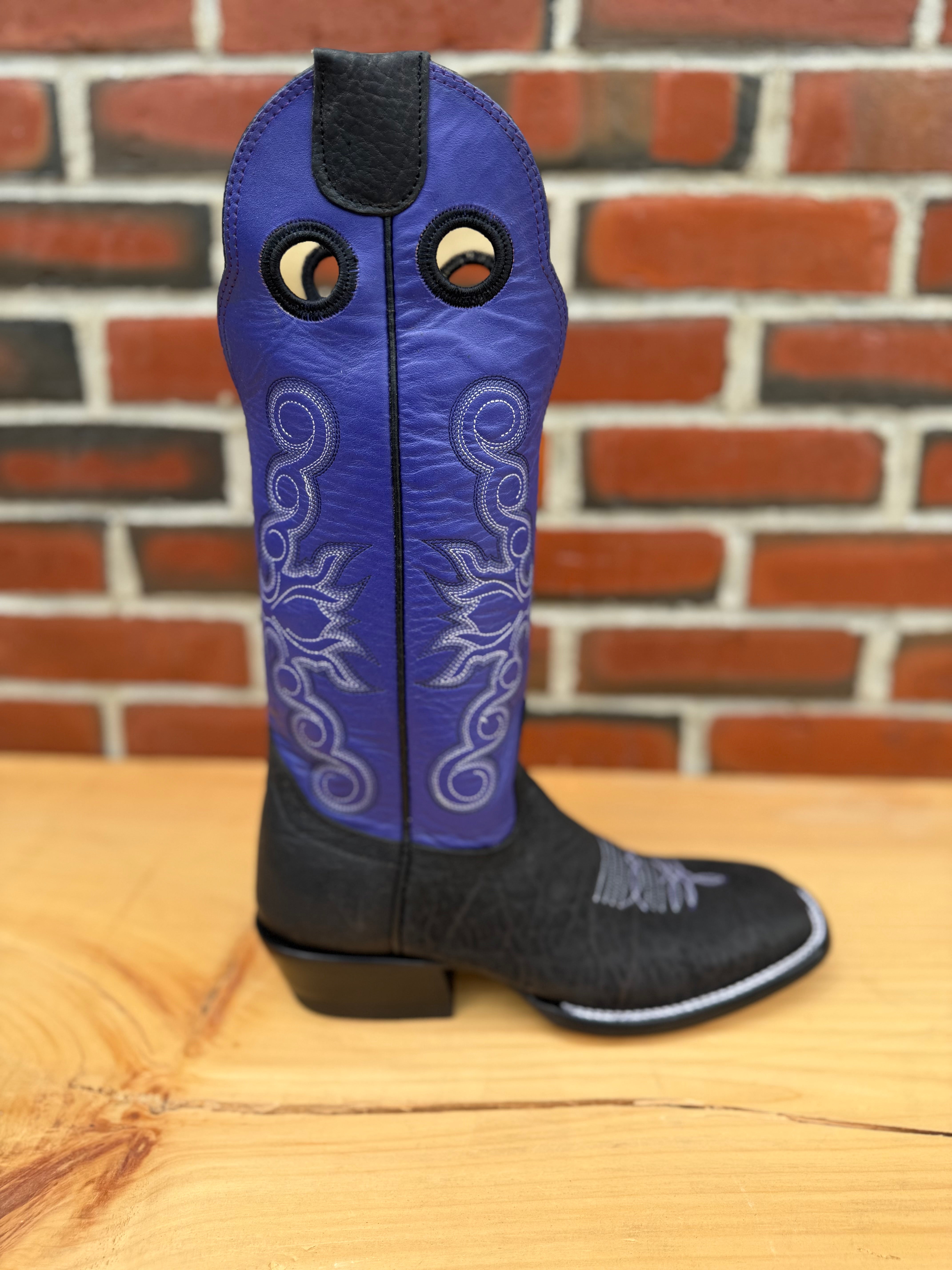 Hondo Exclusive | Women's Black Crazy Shoulder Cowboy Boots – 14" Grape Tops (Wide Square Toe)