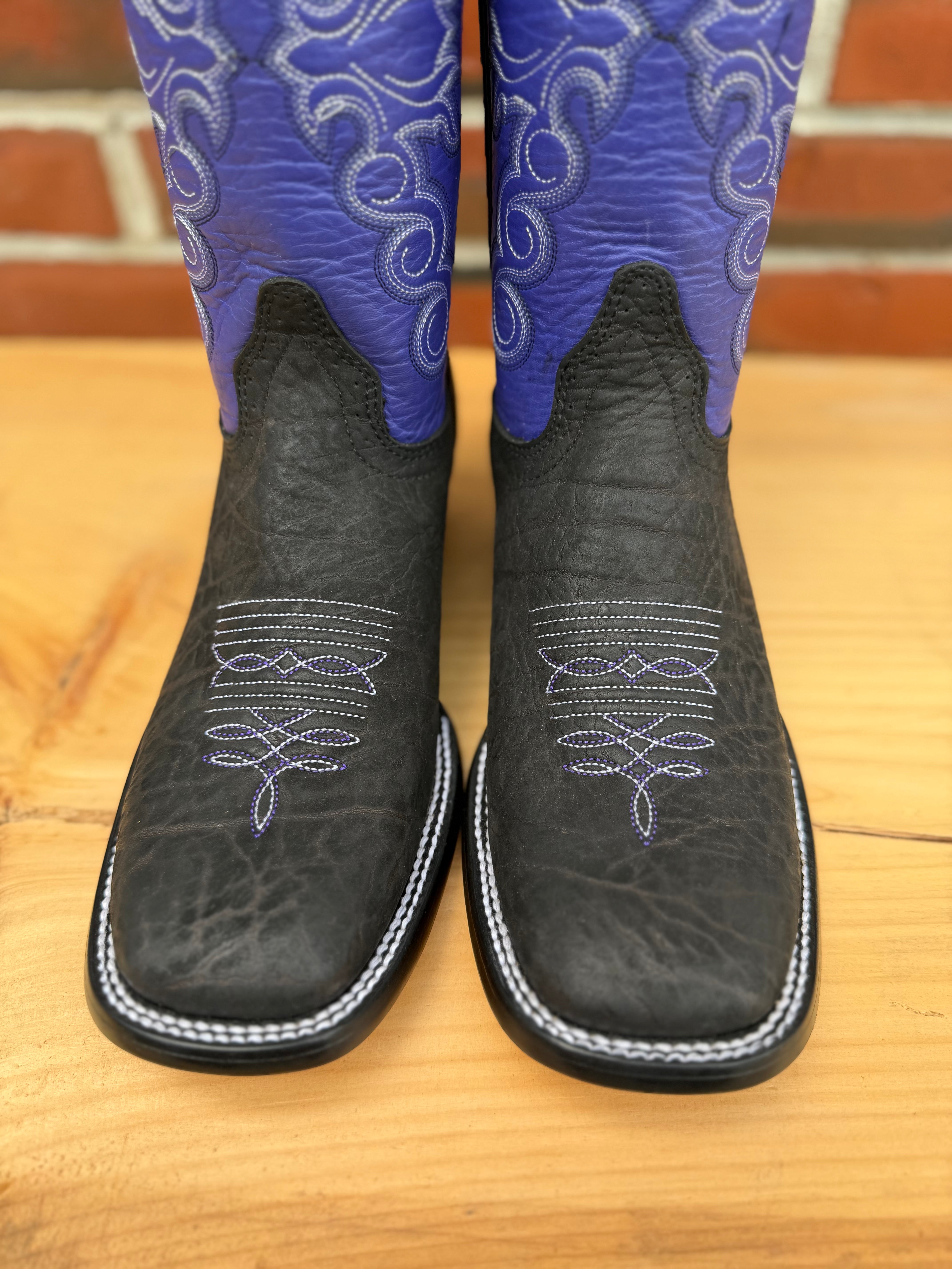 Hondo Exclusive | Women's Black Crazy Shoulder Cowboy Boots – 14" Grape Tops (Wide Square Toe)