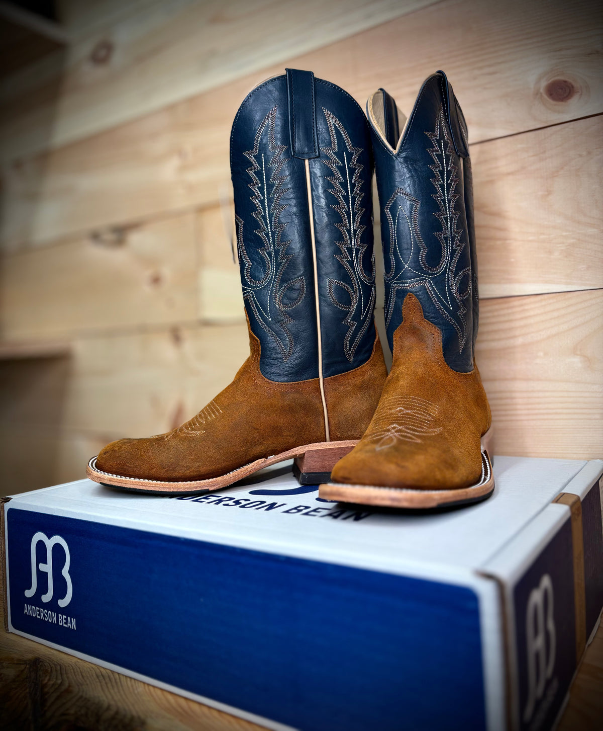 Anderson Bean | Men's Wheatbuck Waxy Kudu Cowboy Boots – Navy Tops