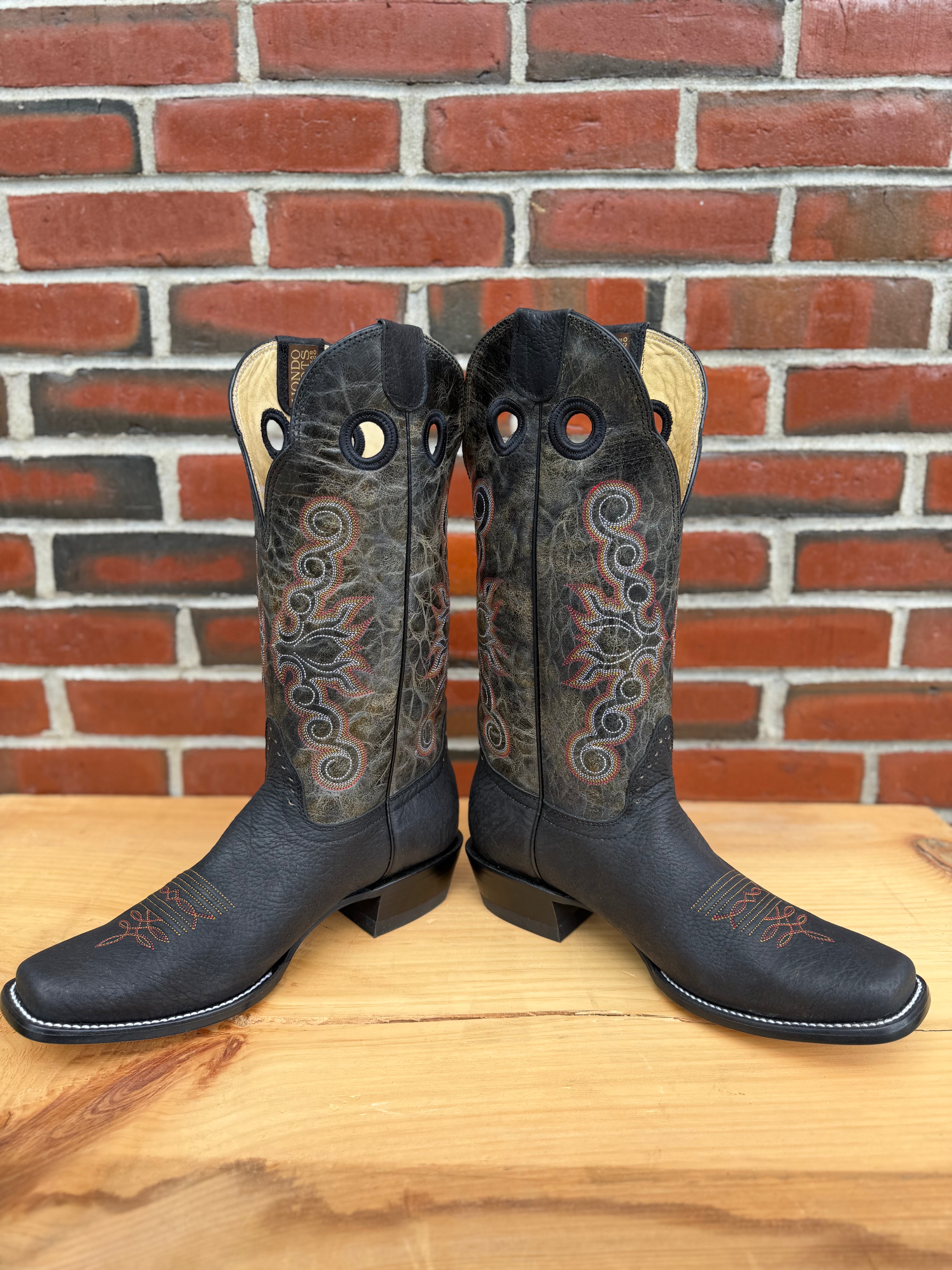 Hondo Exclusive | Black Crazy Shoulder Cowboy Boots – 14" Black Crater Tops (Cutter Toe)