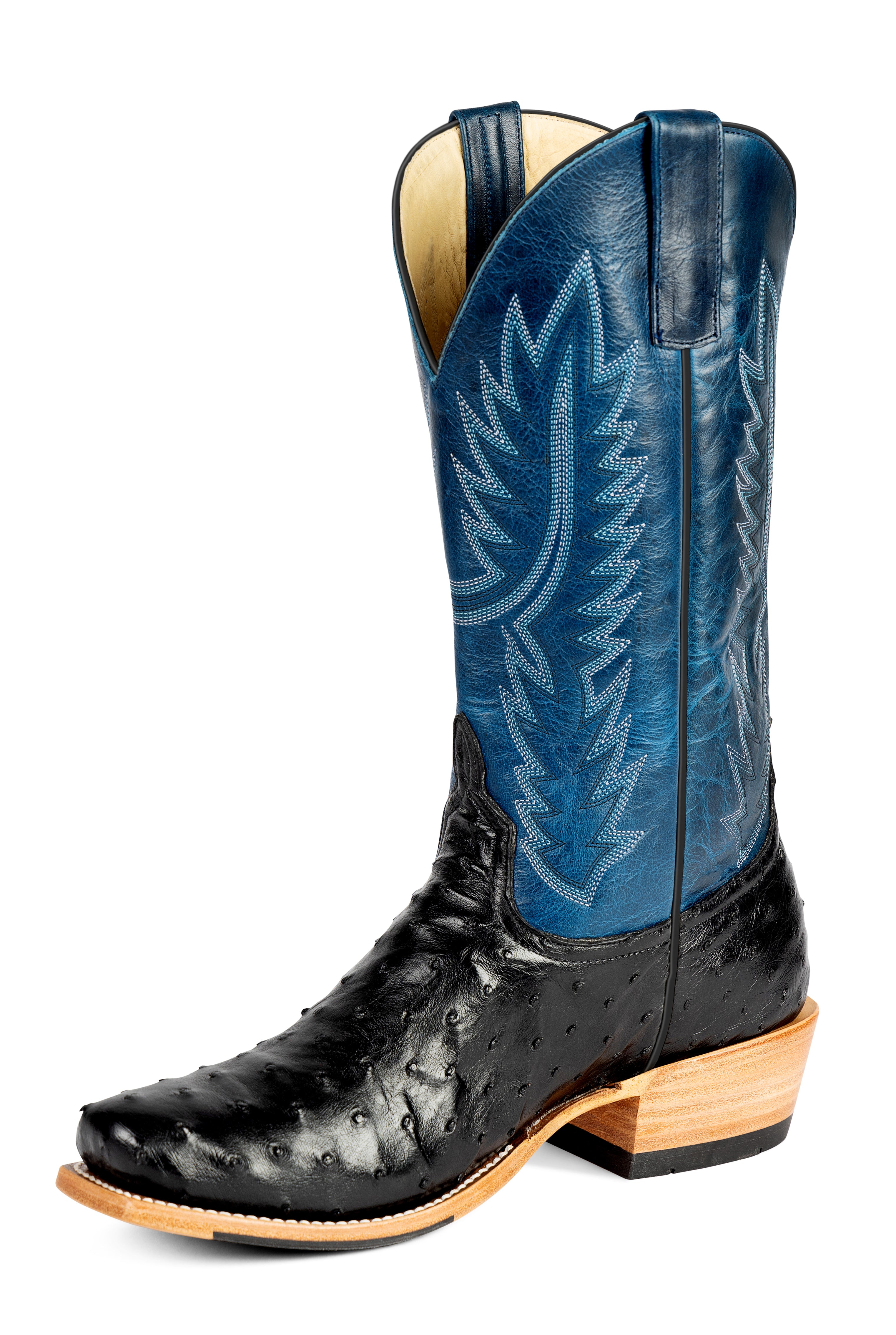 Top Hand Horse Power | Black Full Quill Ostrich Cowboy Boots – 13" Azure New Orleans
