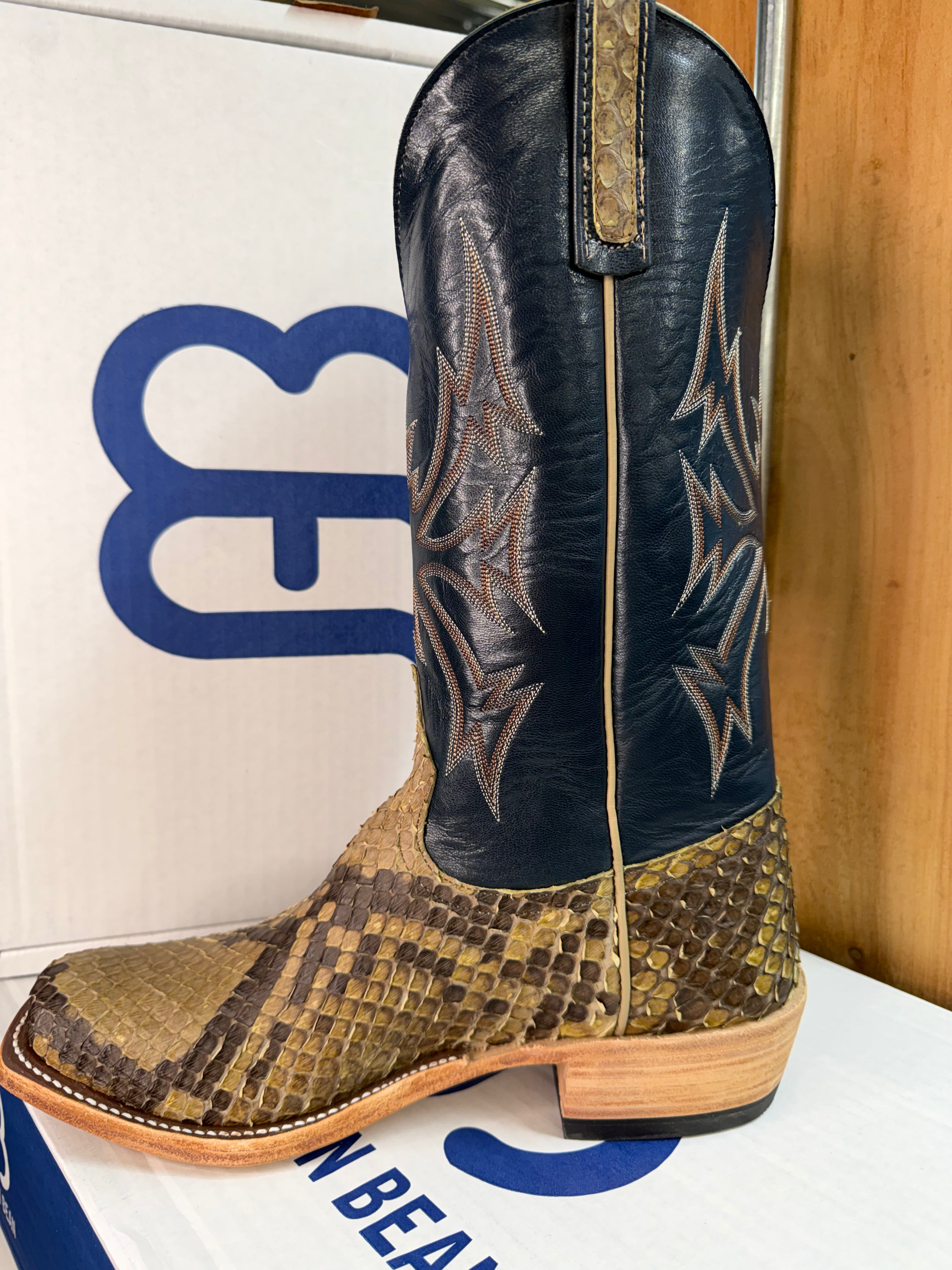 Anderson Bean | Natural Matte Giant Python Cowboy Boots – 13” Regal Blue Tops