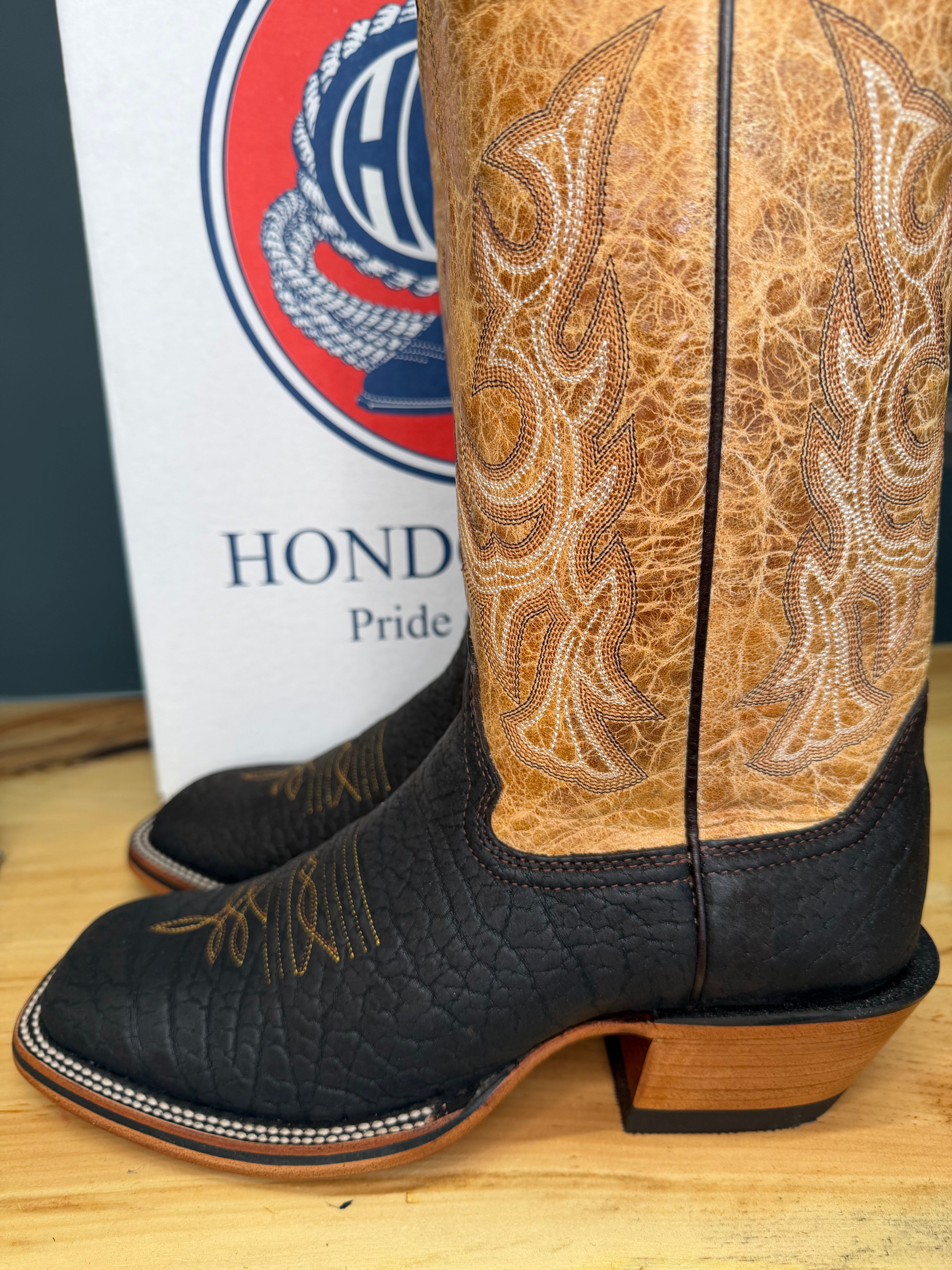 Hondo | Brown Nubuck Bullhide Cowboy Boots – 14" Oryx Crater Tops (Wide Square Toe)