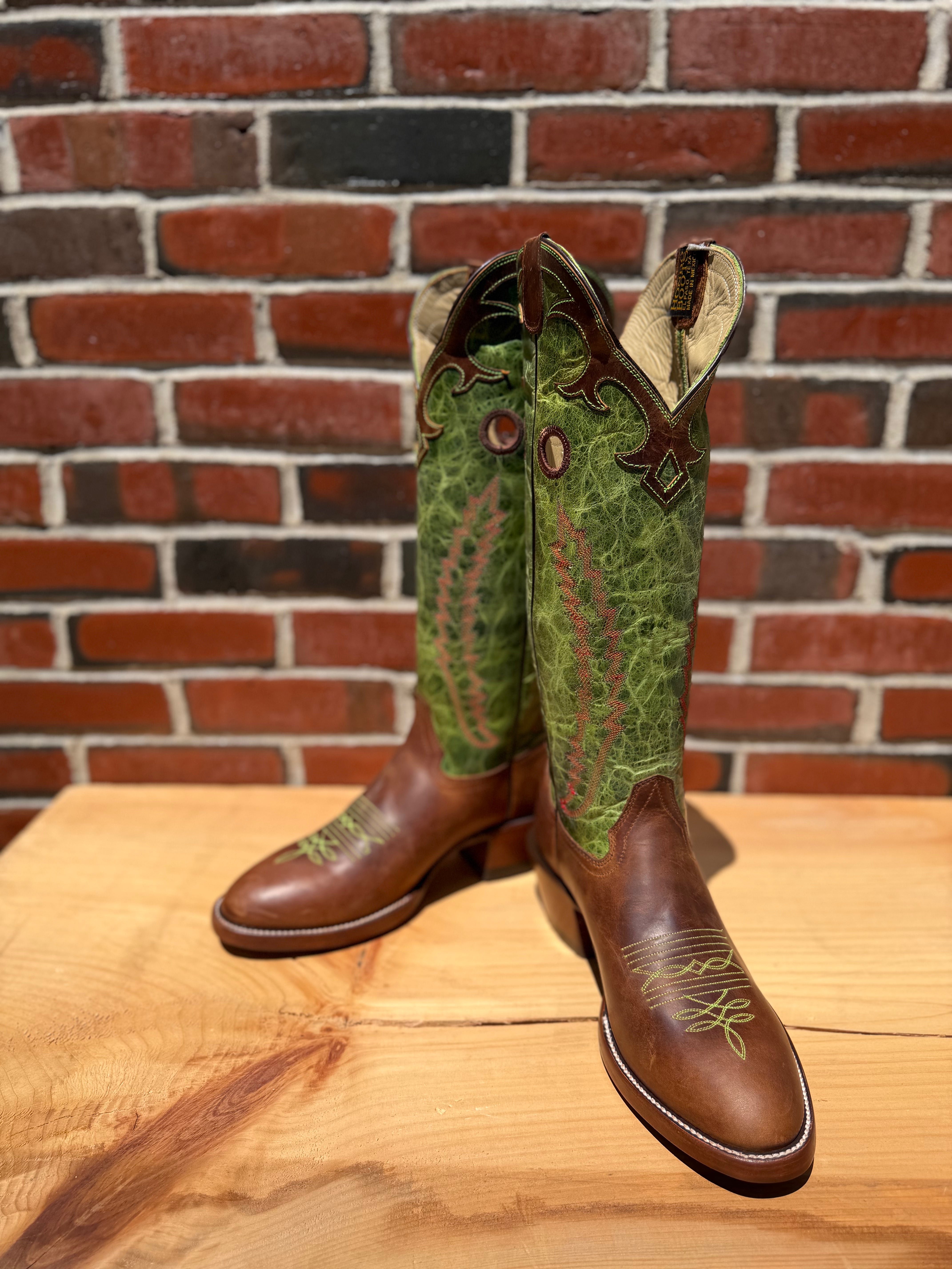 Hondo | Tan Waxy Cowhide Cowboy Boots – 16" Line Crater Tops (Toe 5)
