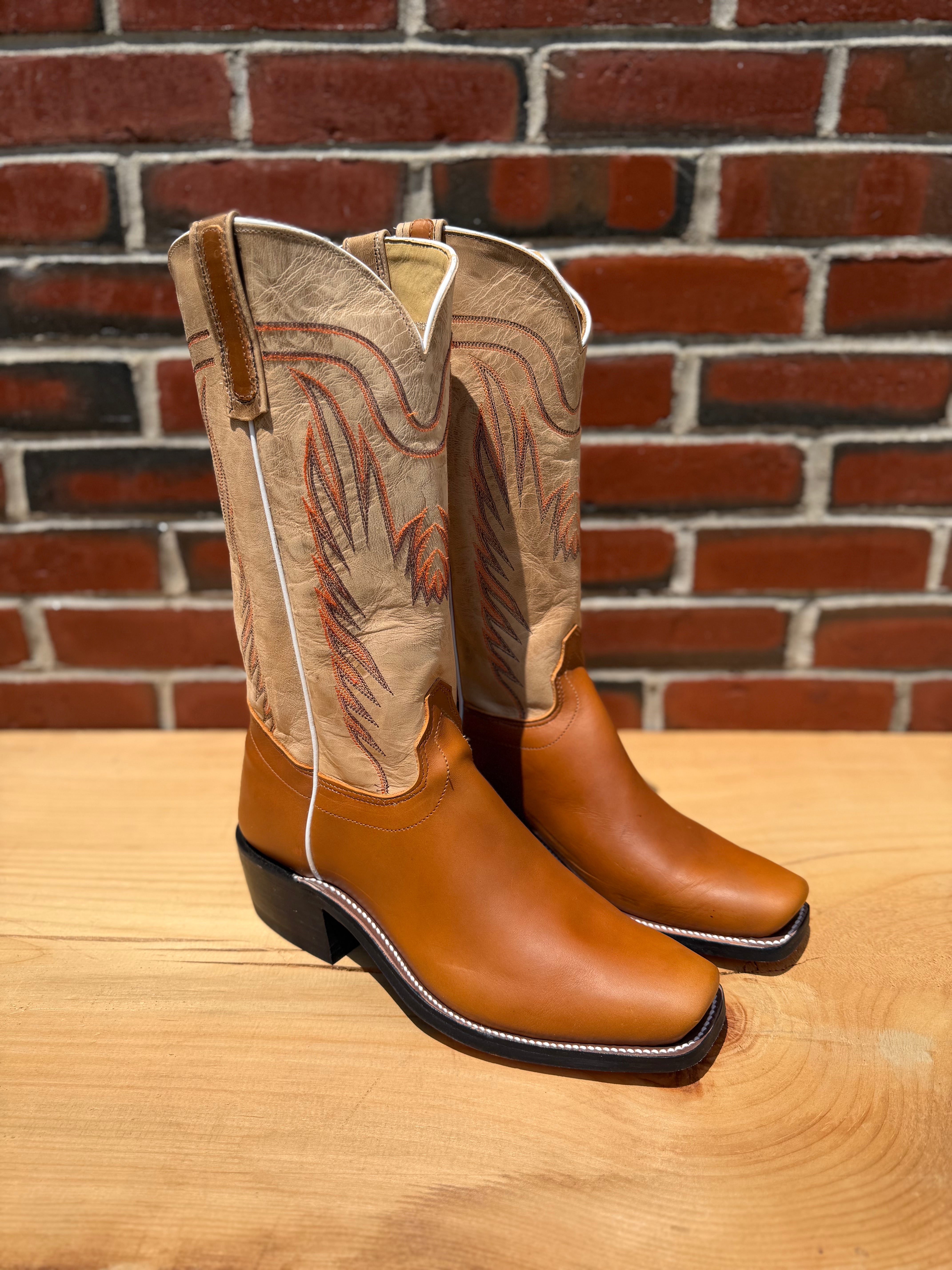 Olathe CB3 | Tan Orly Cowboy Boots – 13" Bone Madcat Tops (O Toe)