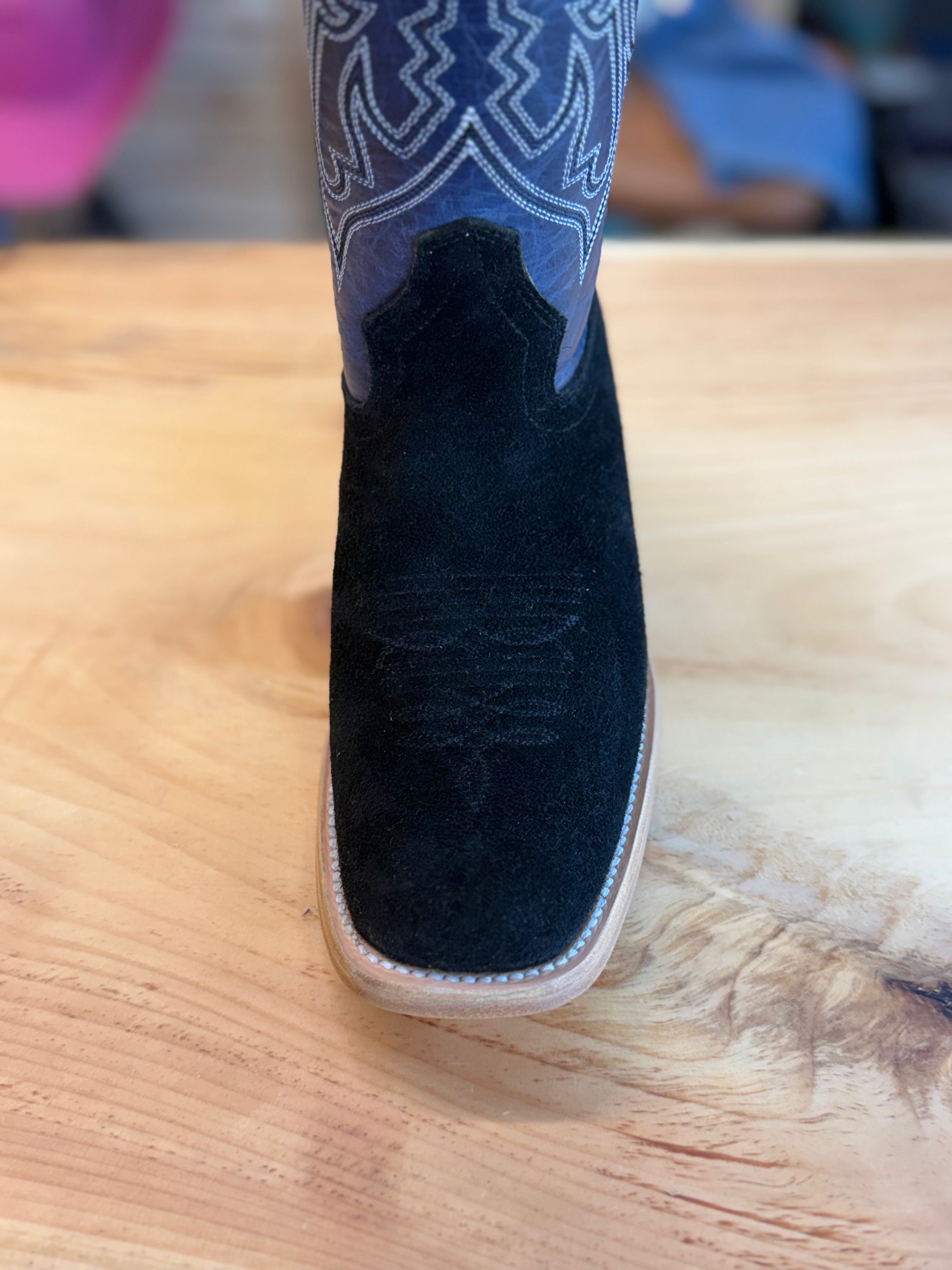 Hondo | Black Roughout Cowboy Boots – 16" Grape Volcano Tops (Cutter Toe