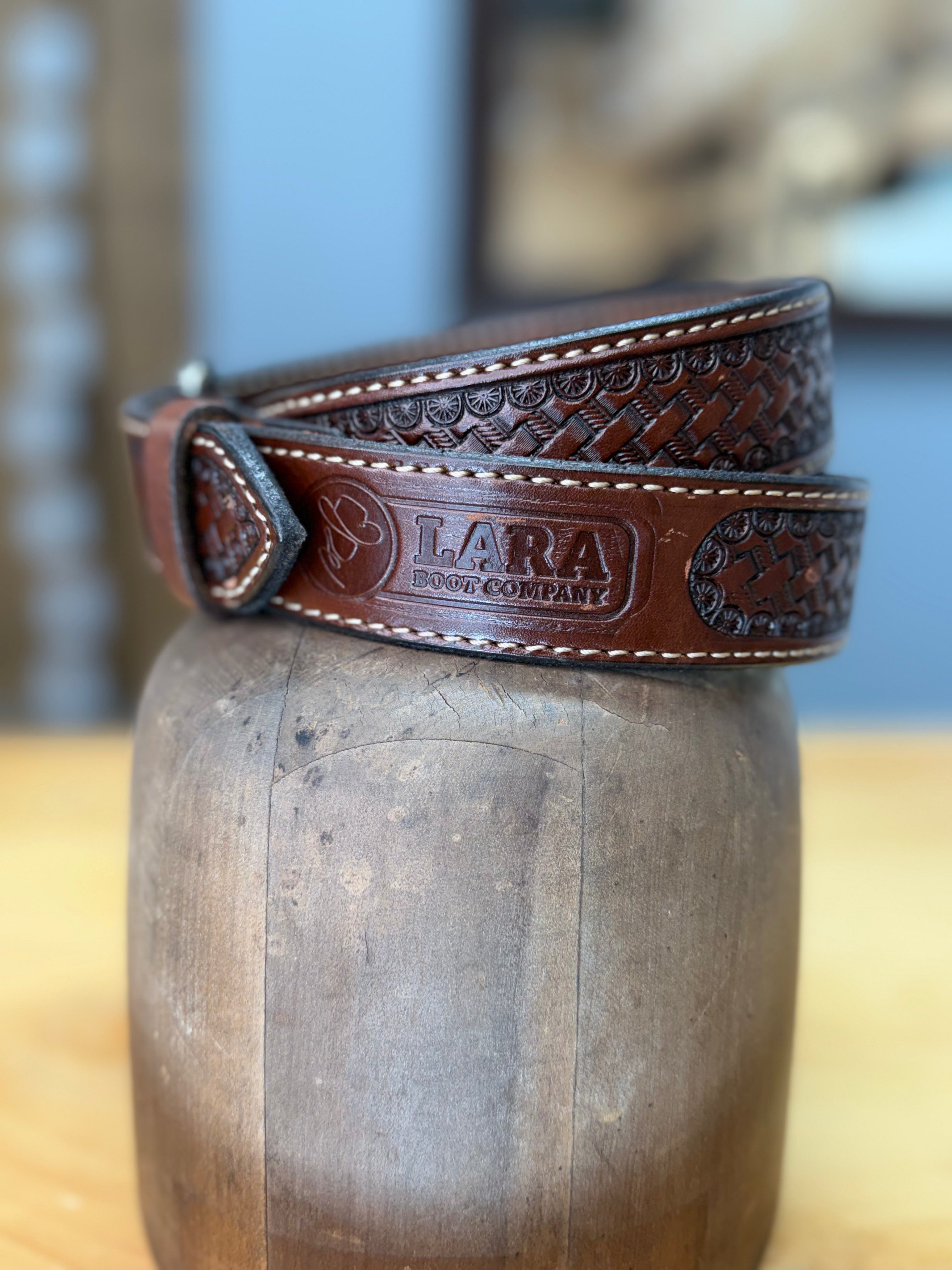Lara Boot Company Exclusive Basket Stamped Leather Belt – Made in USA