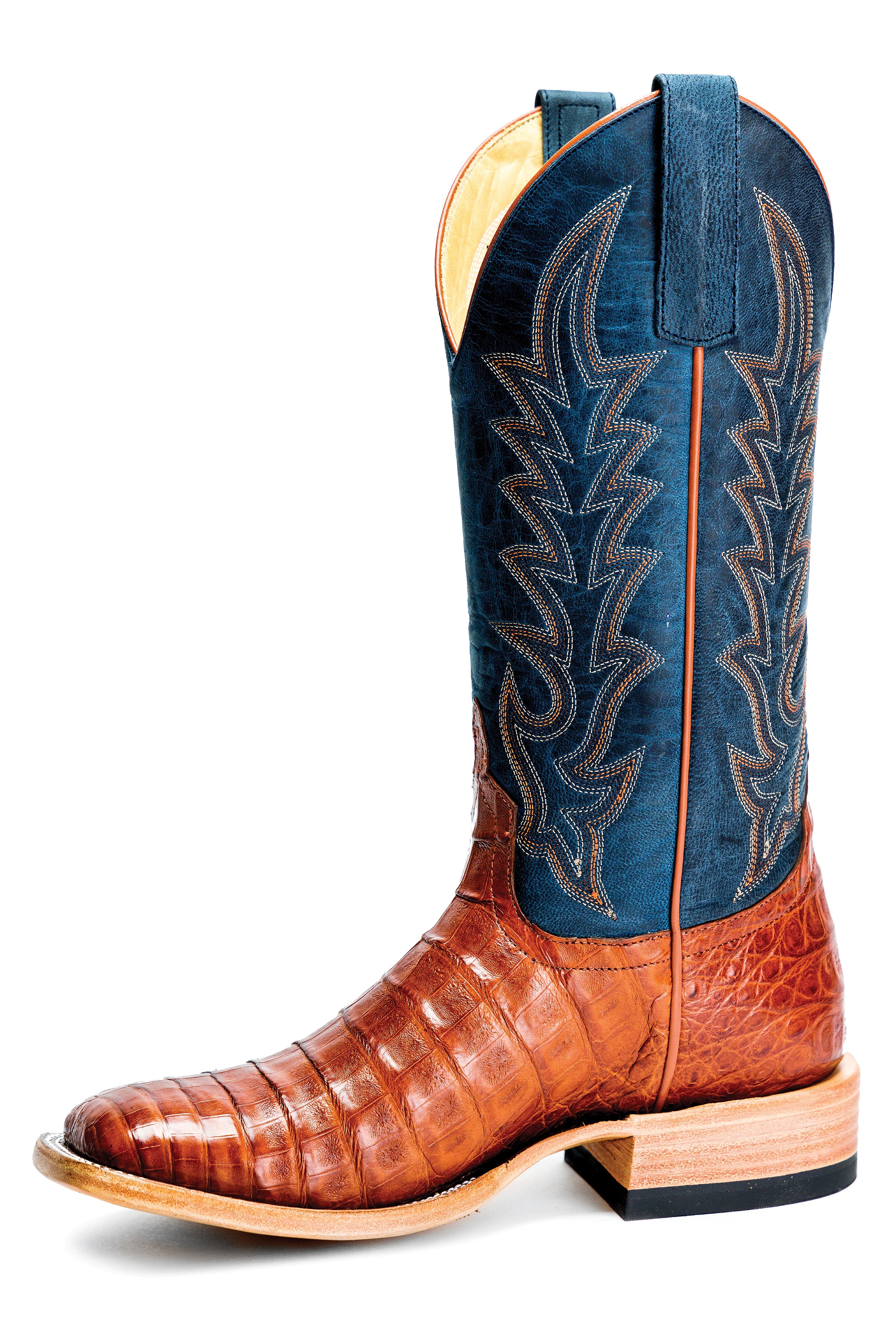 Macie Bean Top Hand | Brandy Caiman Belly Cowgirl Boots – 12" Blue Goat