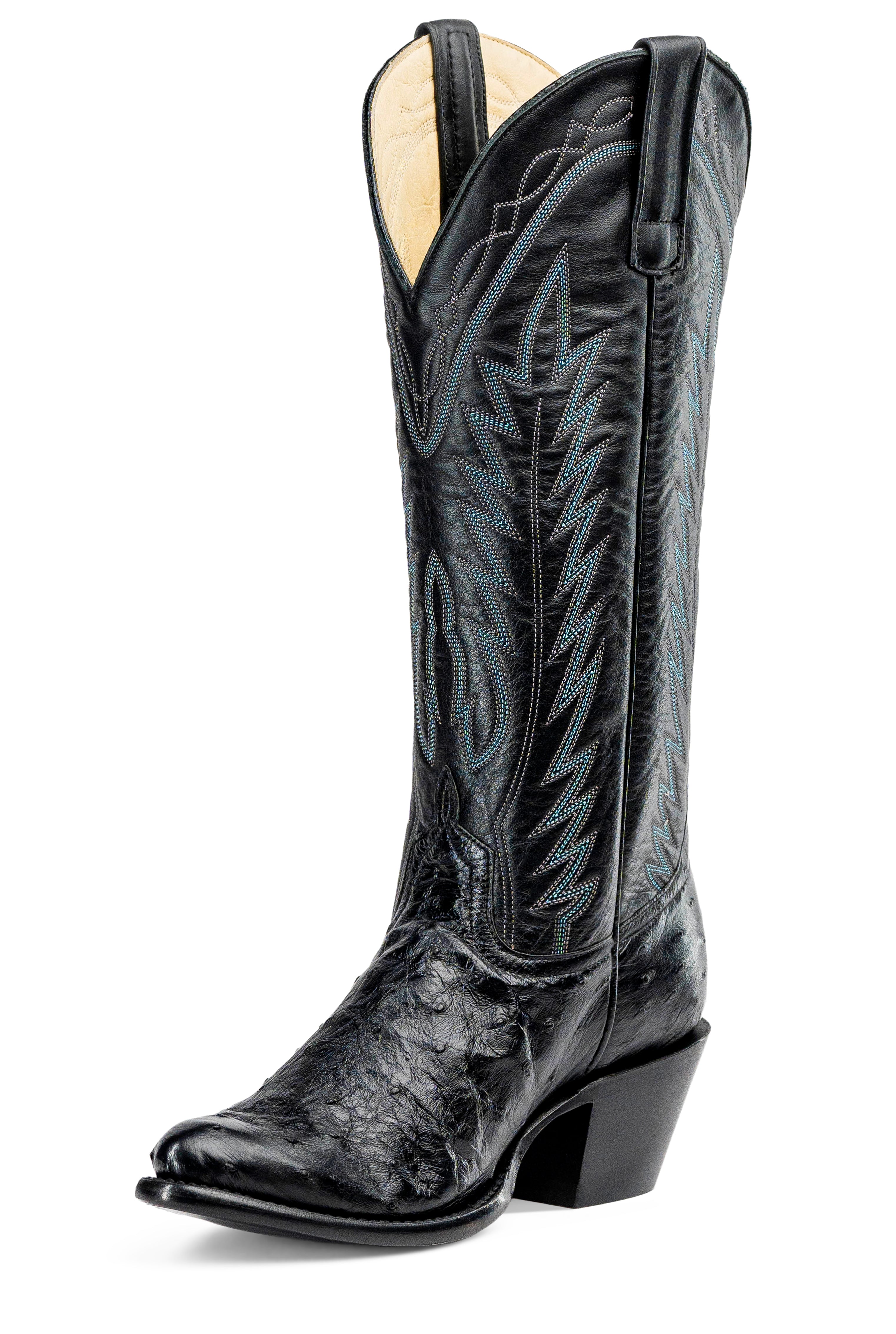 Macie Bean | Black Full Quill Ostrich Cowboy Boots – 15" Black Station Tops