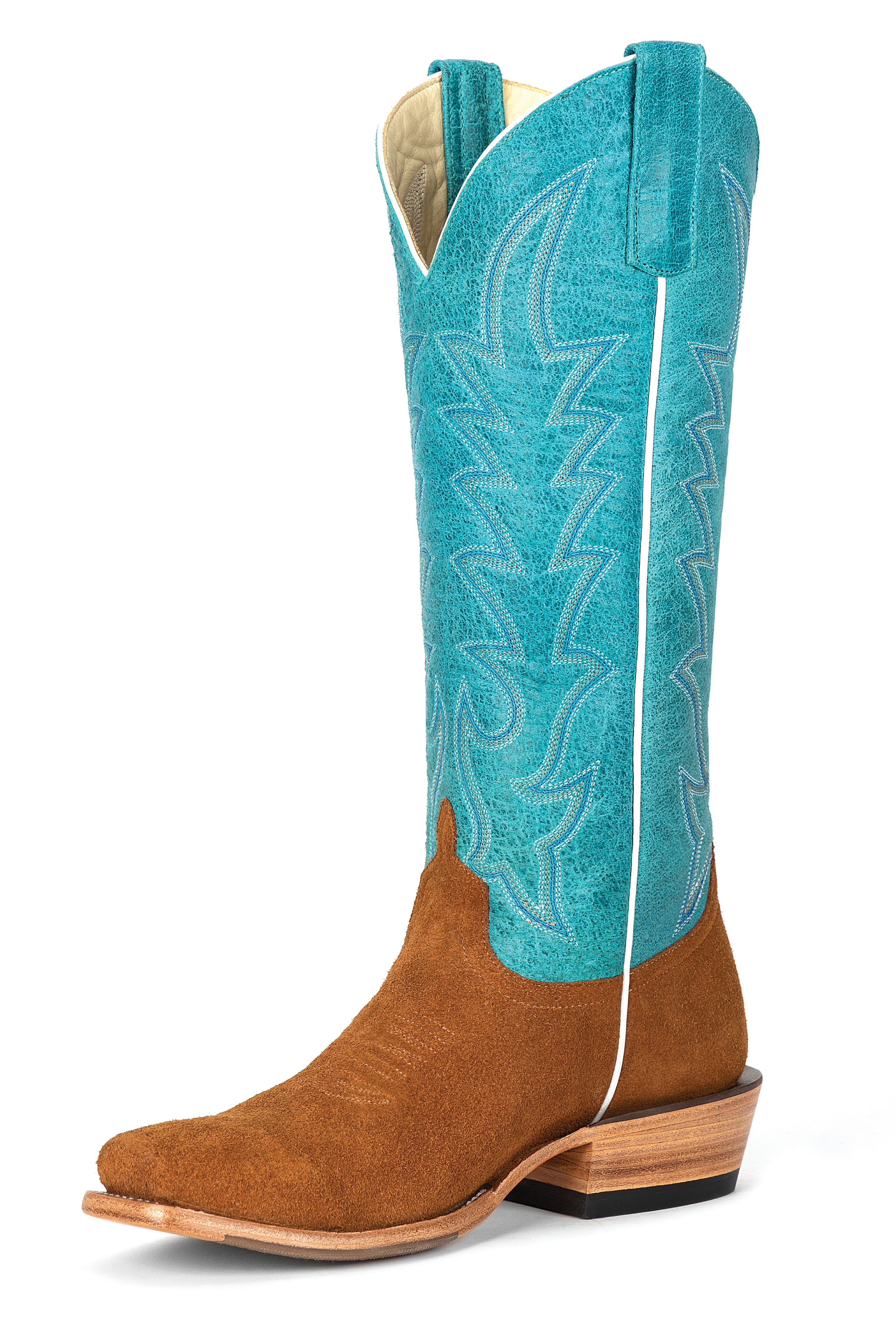 Macie Bean Top Hand | Camel Suede Cowgirl Boots – 15" Turquoise Sinsation