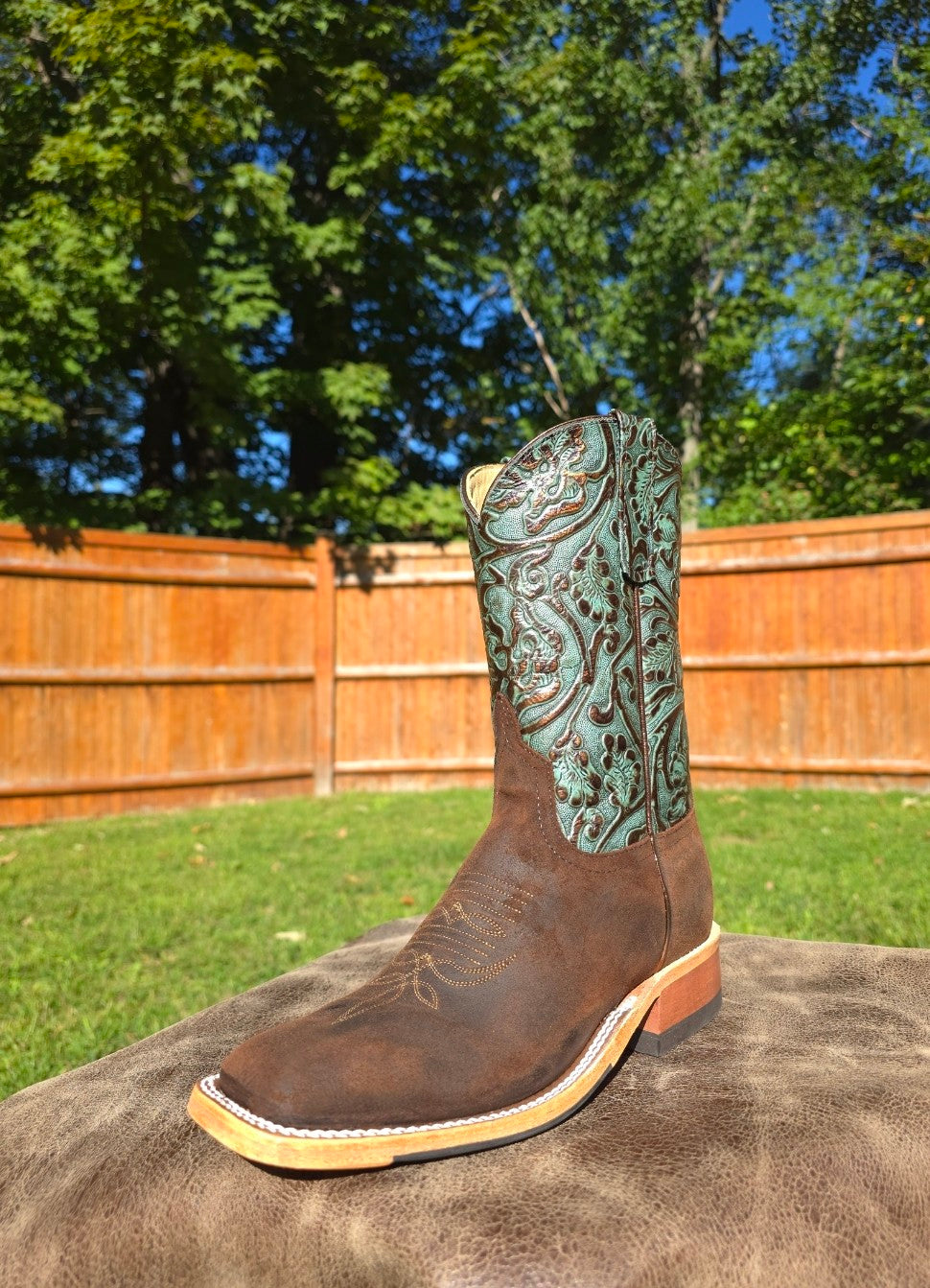 Anderson Bean | Raiz Waxy Kudu Cowgirl Boots – 10" Copper Tooled Tops